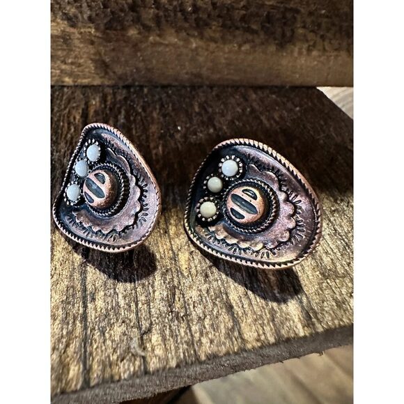 Boho Hippie Cowboy Hat Earrings Western Post Copper Earrings Stud, Gift Box - Picture 3 of 5